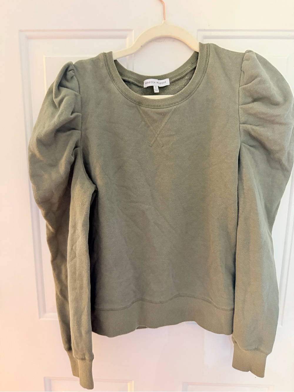 Rebecca Minkoff Sage Green Puff-Sleeve Sweatshirt